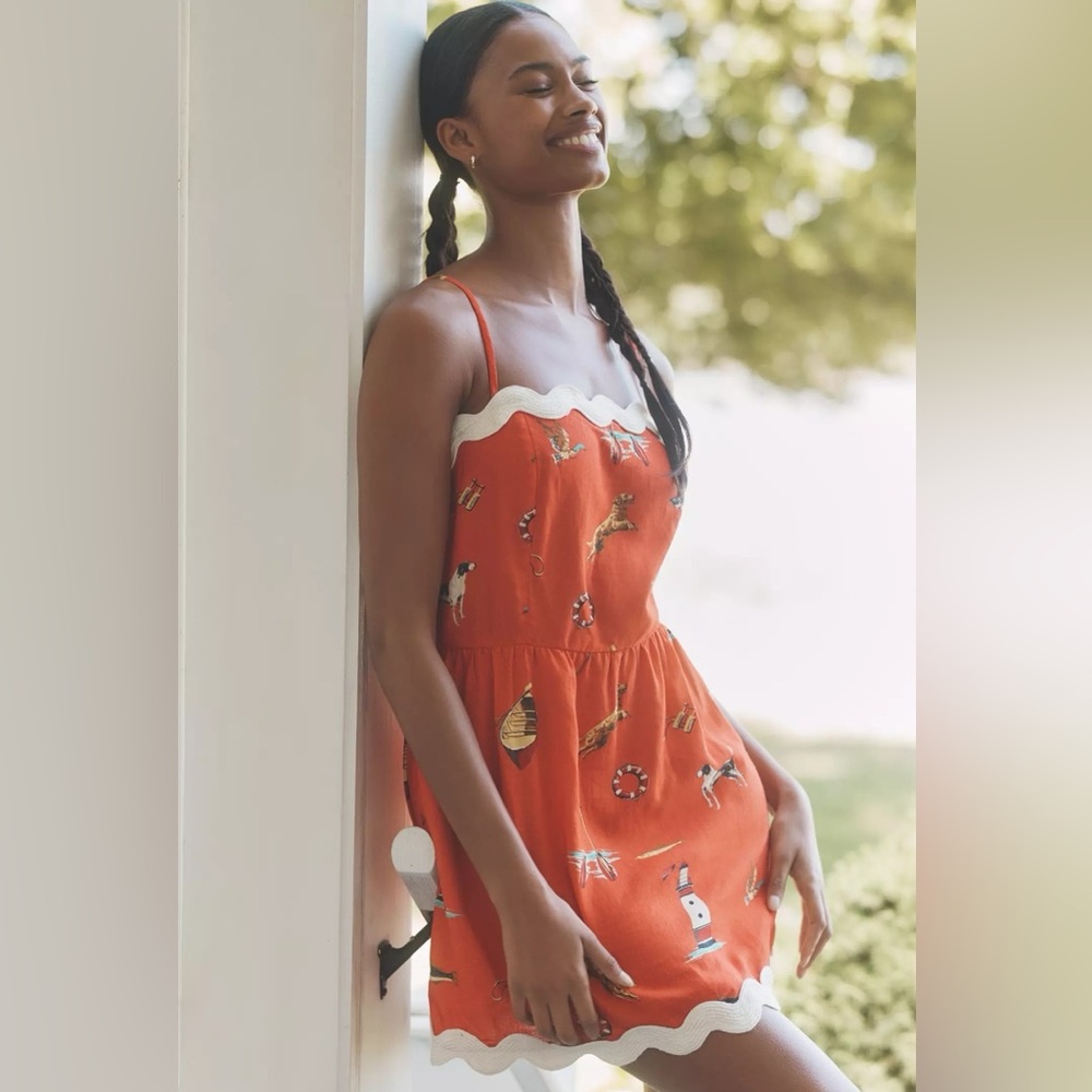 Celandine For Anthropologie Coastal Print Dress with Animal & Nautical Motiff